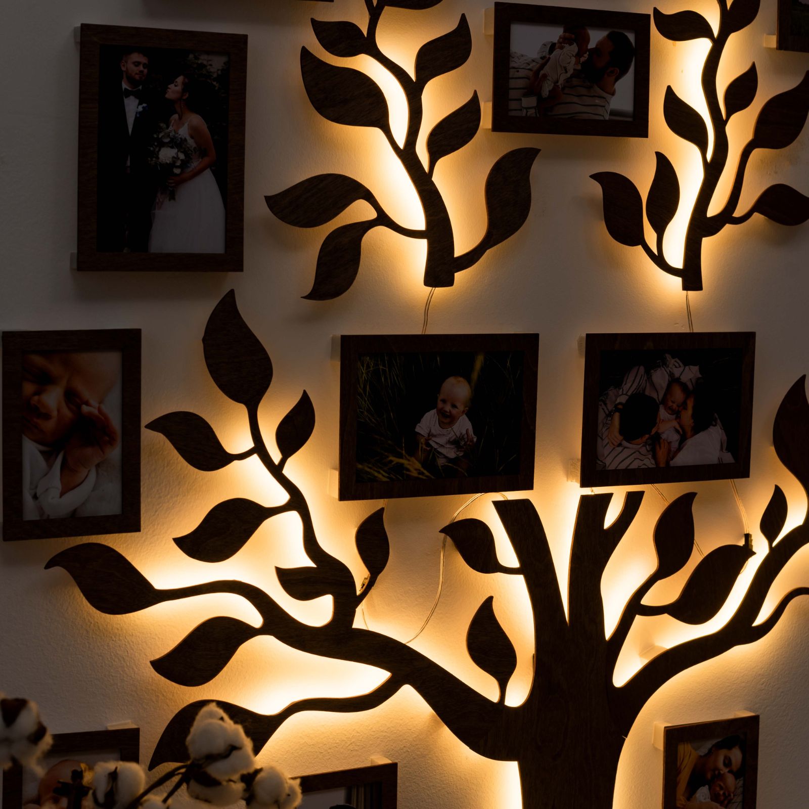 Nova Wooden LED Family Tree Wall Decor with Soft Glow Lighting