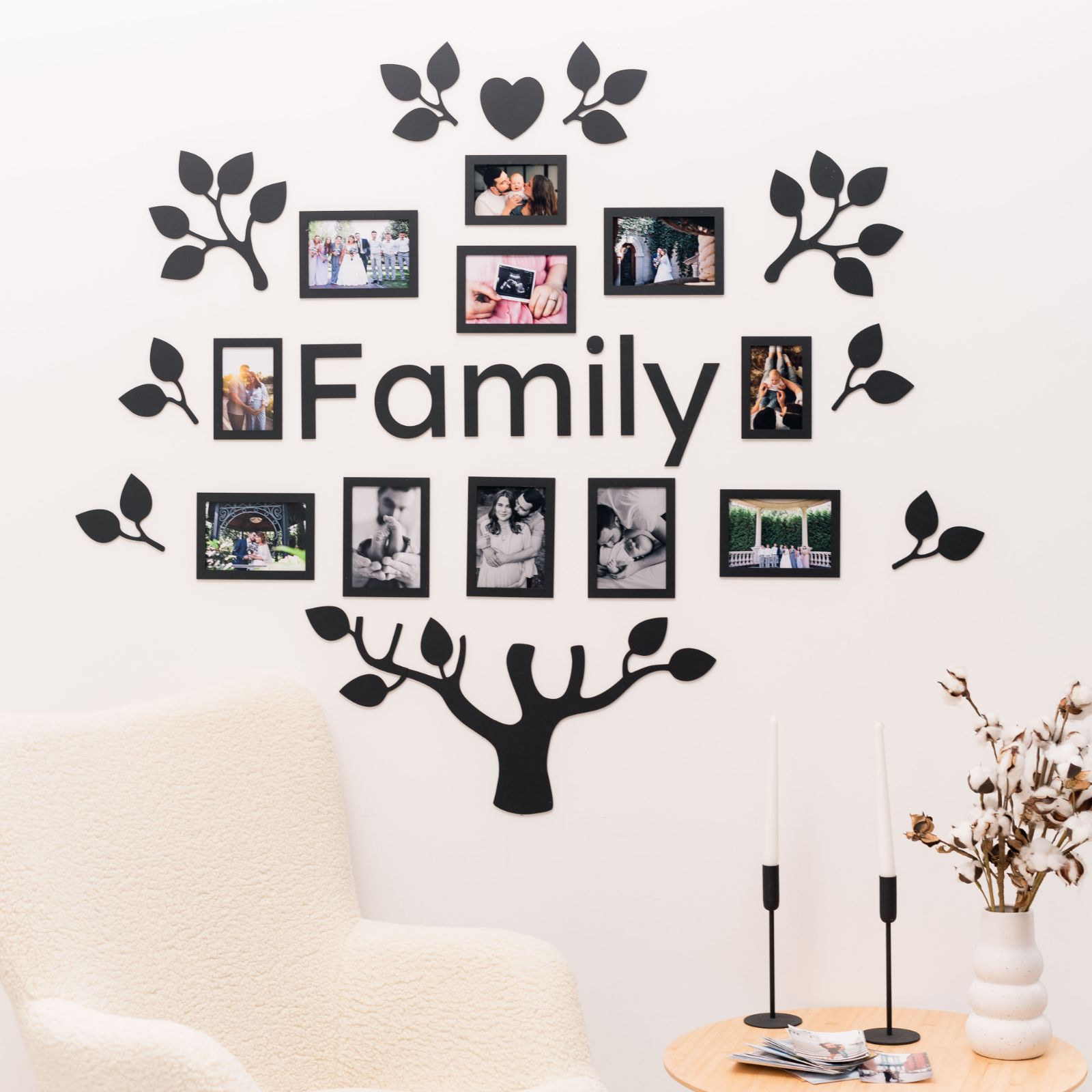 Black Ember LED Family Tree Wall Art with Warm Glow Lighting