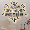 Black Ember wooden family tree wall art with integrated warm LED lighting