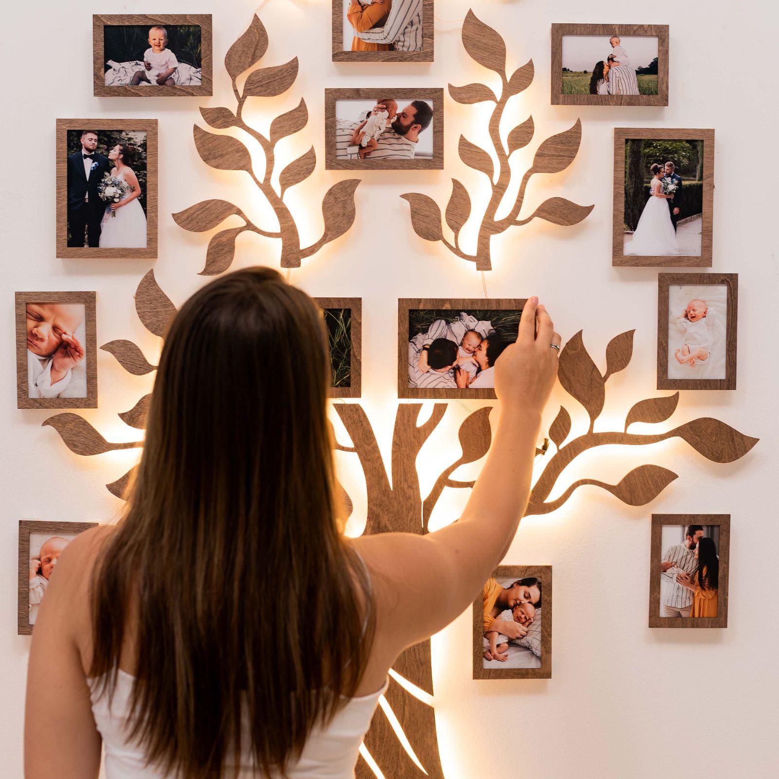 Nova Wooden LED Family Tree Wall Decor with Soft Glow Lighting