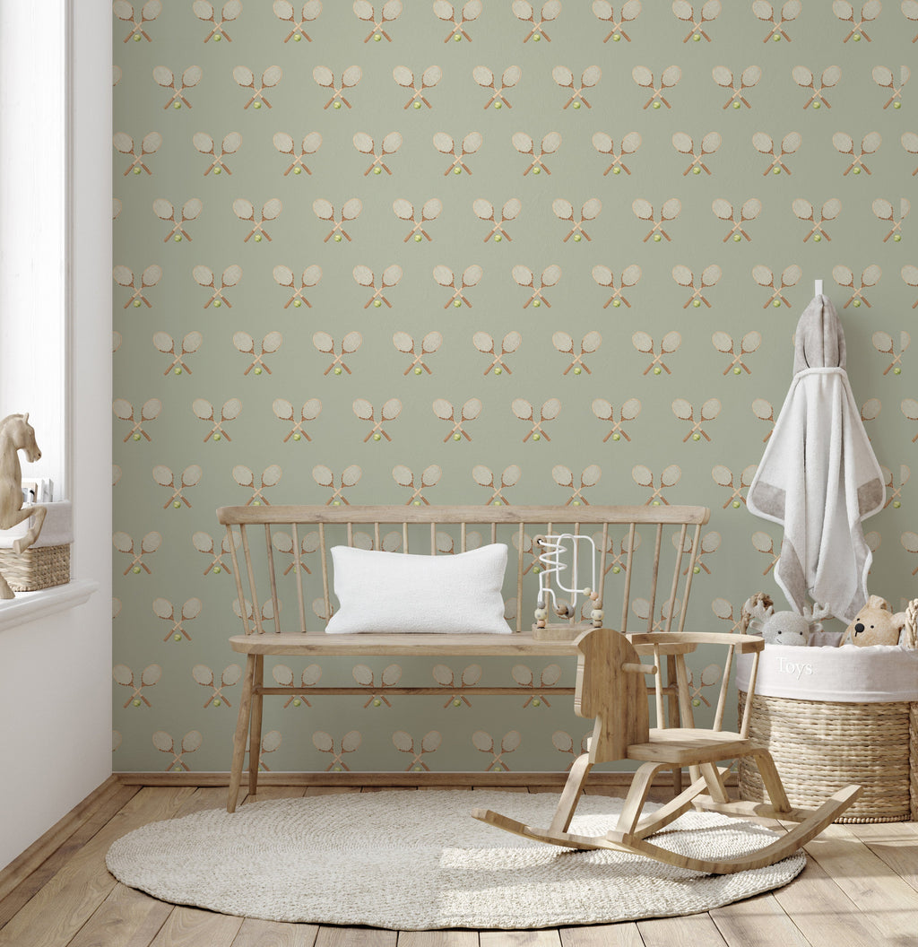 Deuce Wallpaper: Preppy Vintage-Inspired Sage, Pink & Beige Decor