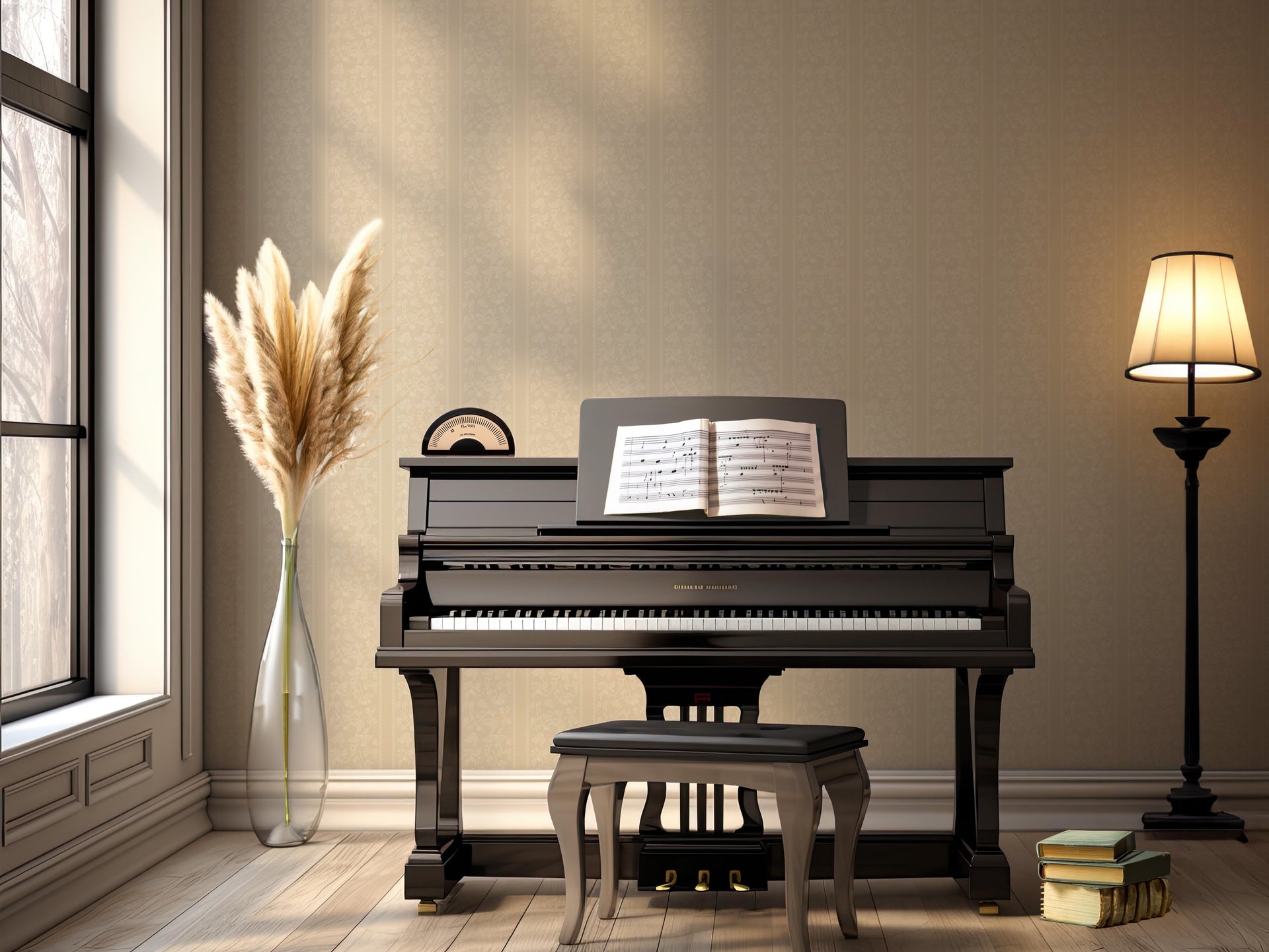 Abel Traditional Striped Wallpaper in Charcoal Beige and Cream