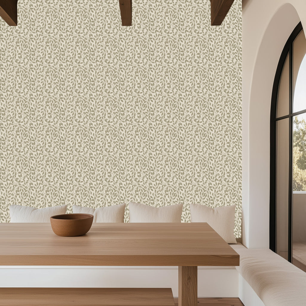 Waylon Floral Wallpaper in Green, Cream and Grey