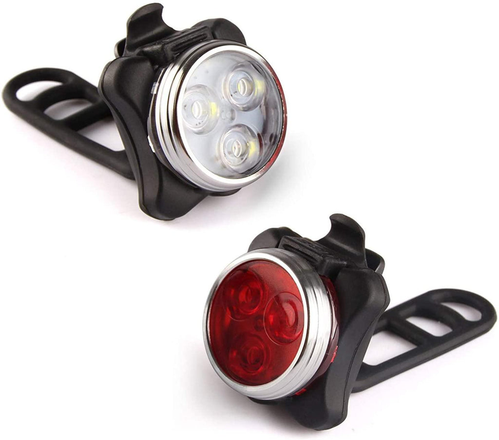Stevvex USB rechargeable LED front headlight and rear taillight set for bicycles
