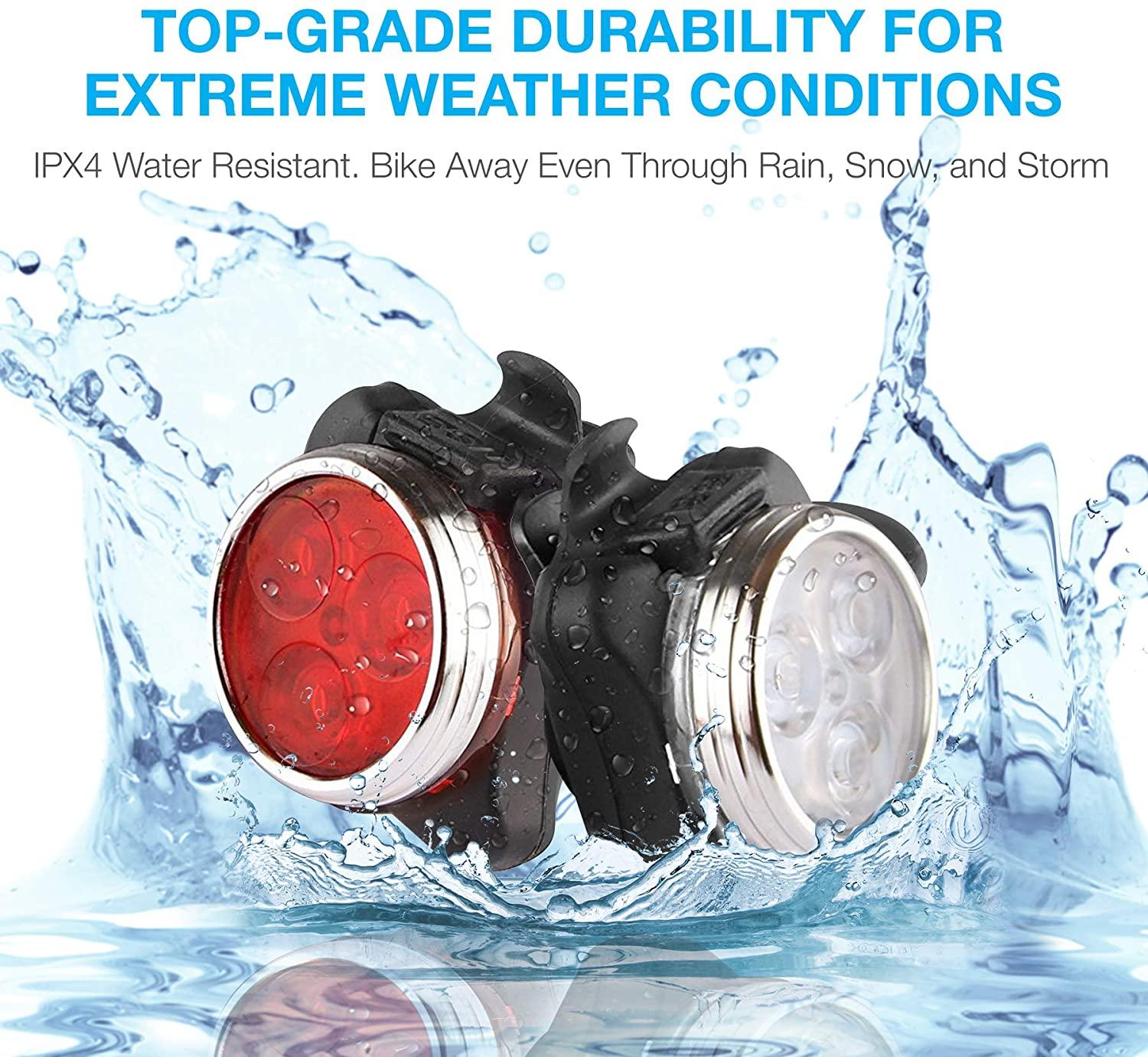 USB Rechargeable LED Bike Light Set - Super Bright Front and Rear