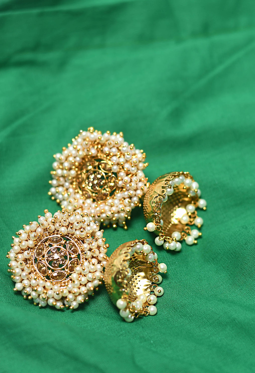 Gold-Polished Bead Jhumka Earrings for Little Girls Party Wear