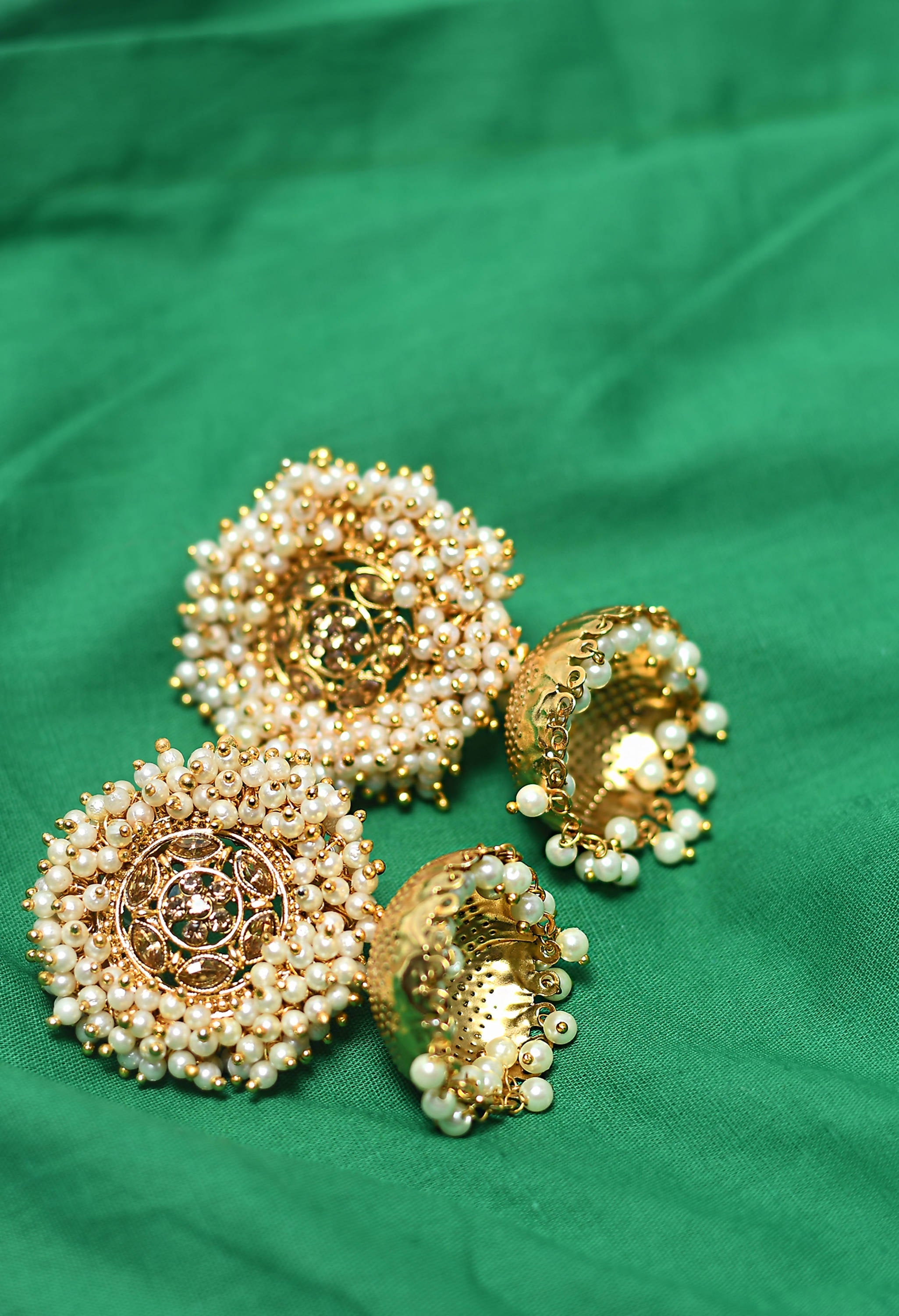 Gold-Polished Bead Jhumka Earrings for Little Girls Party Wear
