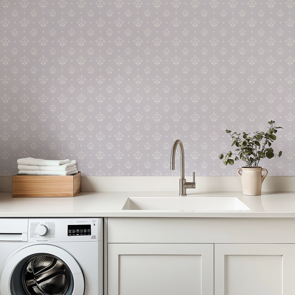 Esme Coastal Floral Removable Wallpaper - Blue White and Lavender
