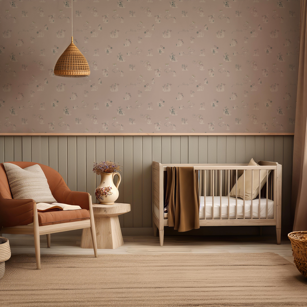 Serephina pattern wallpaper by Trisha Patel on a living room wall