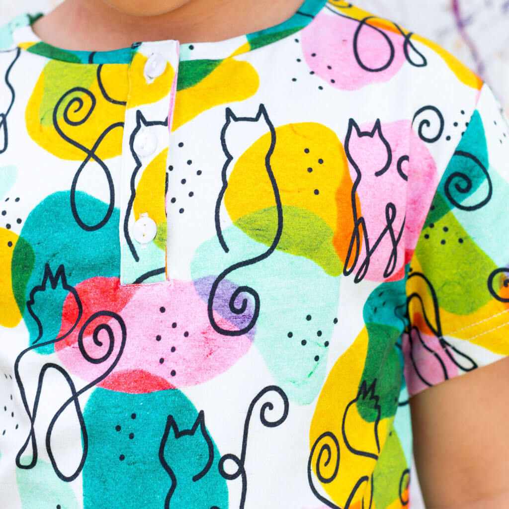 "Purr-casso" Art Cats Henley Short Sleeve Tee