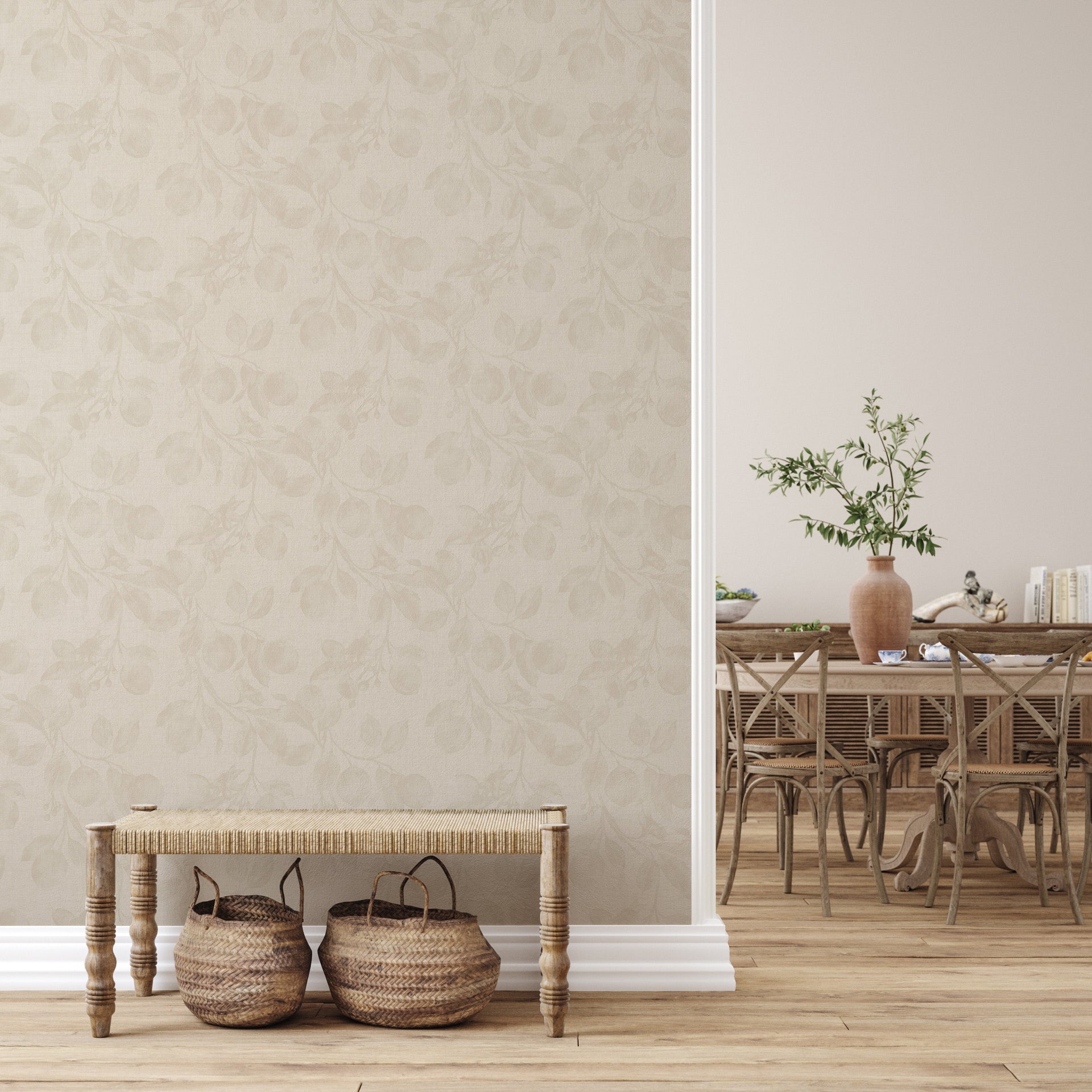 Monica's Orchard Botanical Floral Wallpaper in Dark Brown Espresso