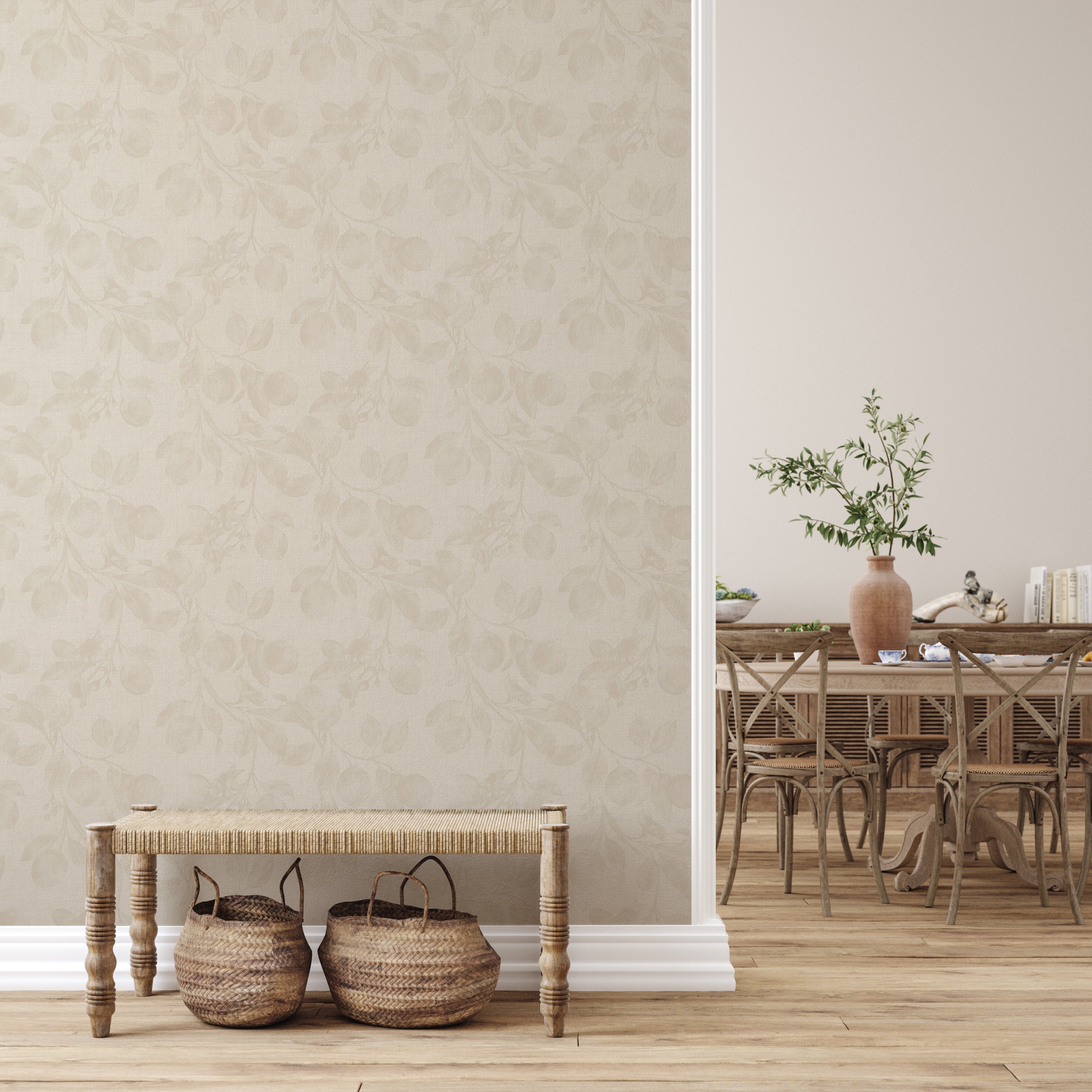 Monica's Orchard Botanical Floral Wallpaper in Dark Brown Espresso