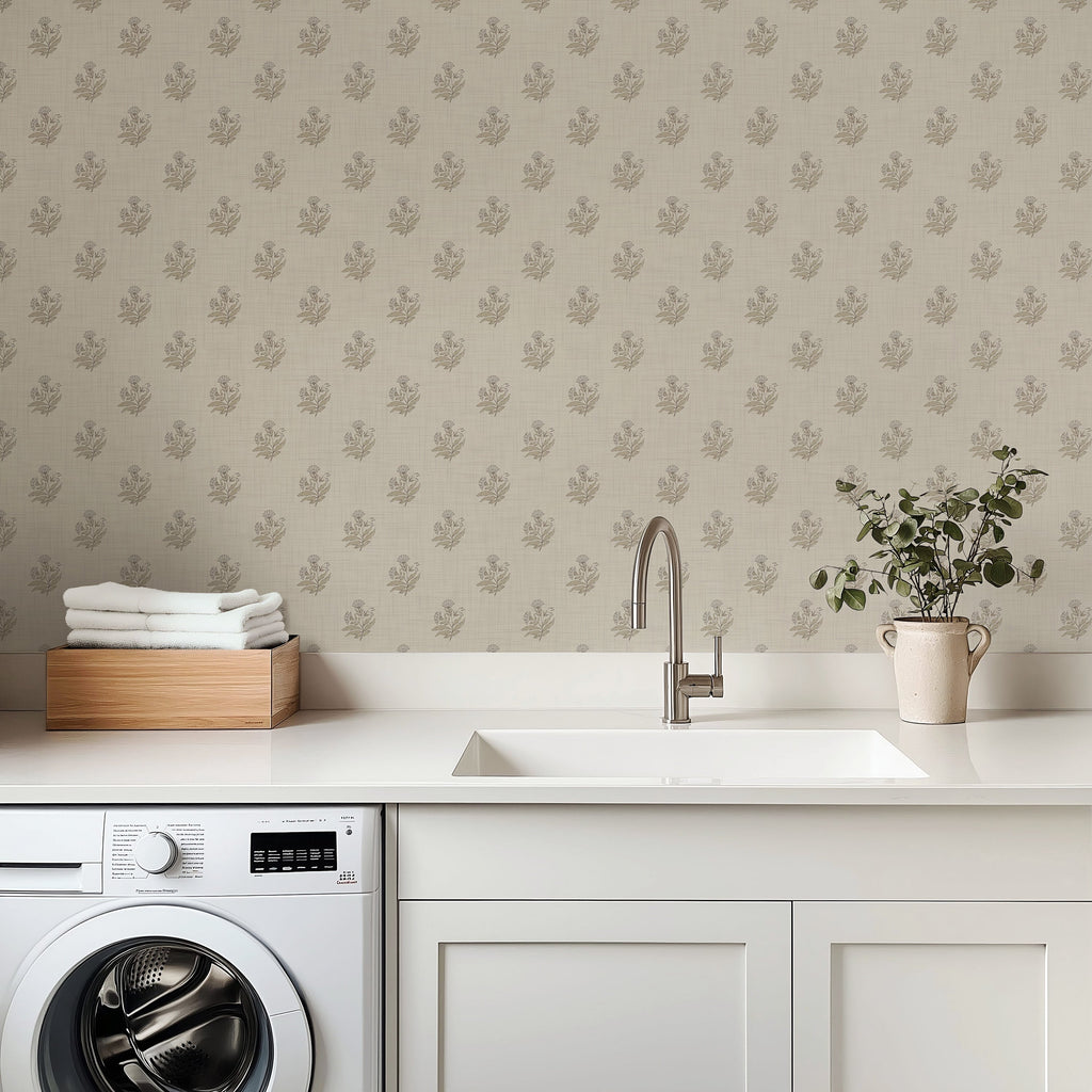 Mulberry Court Floral Removable Wallpaper in Beige and Brown