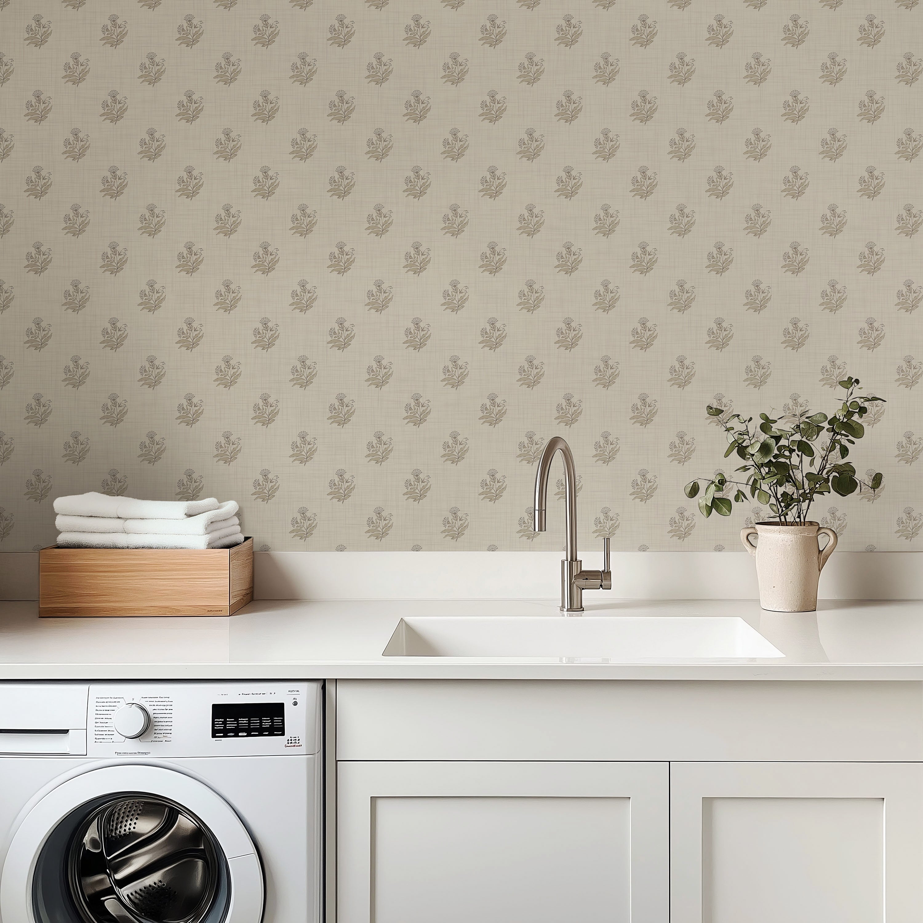 Mulberry Court Floral Removable Wallpaper in Beige and Brown