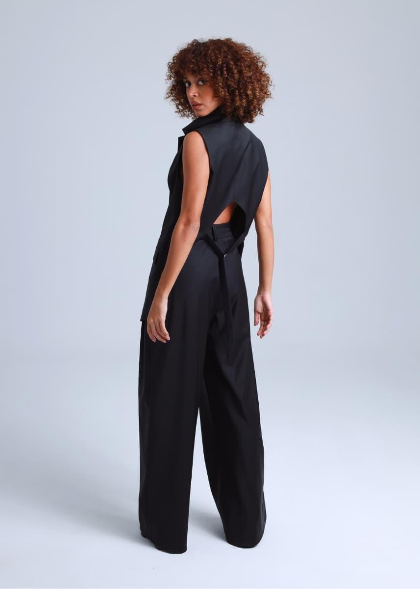 Deep Black Wide-Leg Virgin Wool Pants Liza