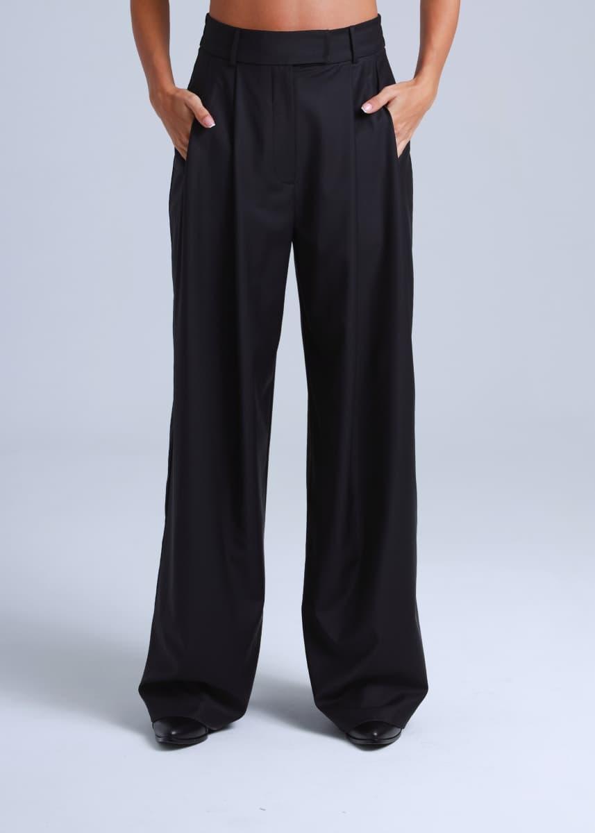 Deep Black Wide-Leg Virgin Wool Pants Liza