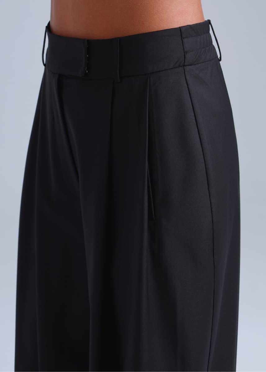 Deep Black Wide-Leg Virgin Wool Pants Liza