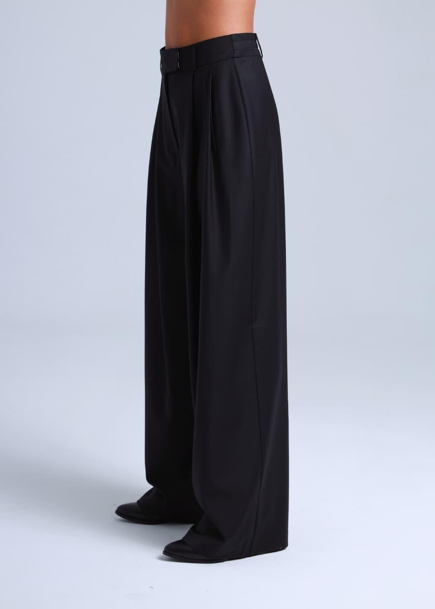 Deep Black Wide-Leg Virgin Wool Pants Liza