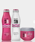VIP Extensions Liss Control Trio Kit featuring shampoo, conditioner, and deep hair mask bottles for frizz control.