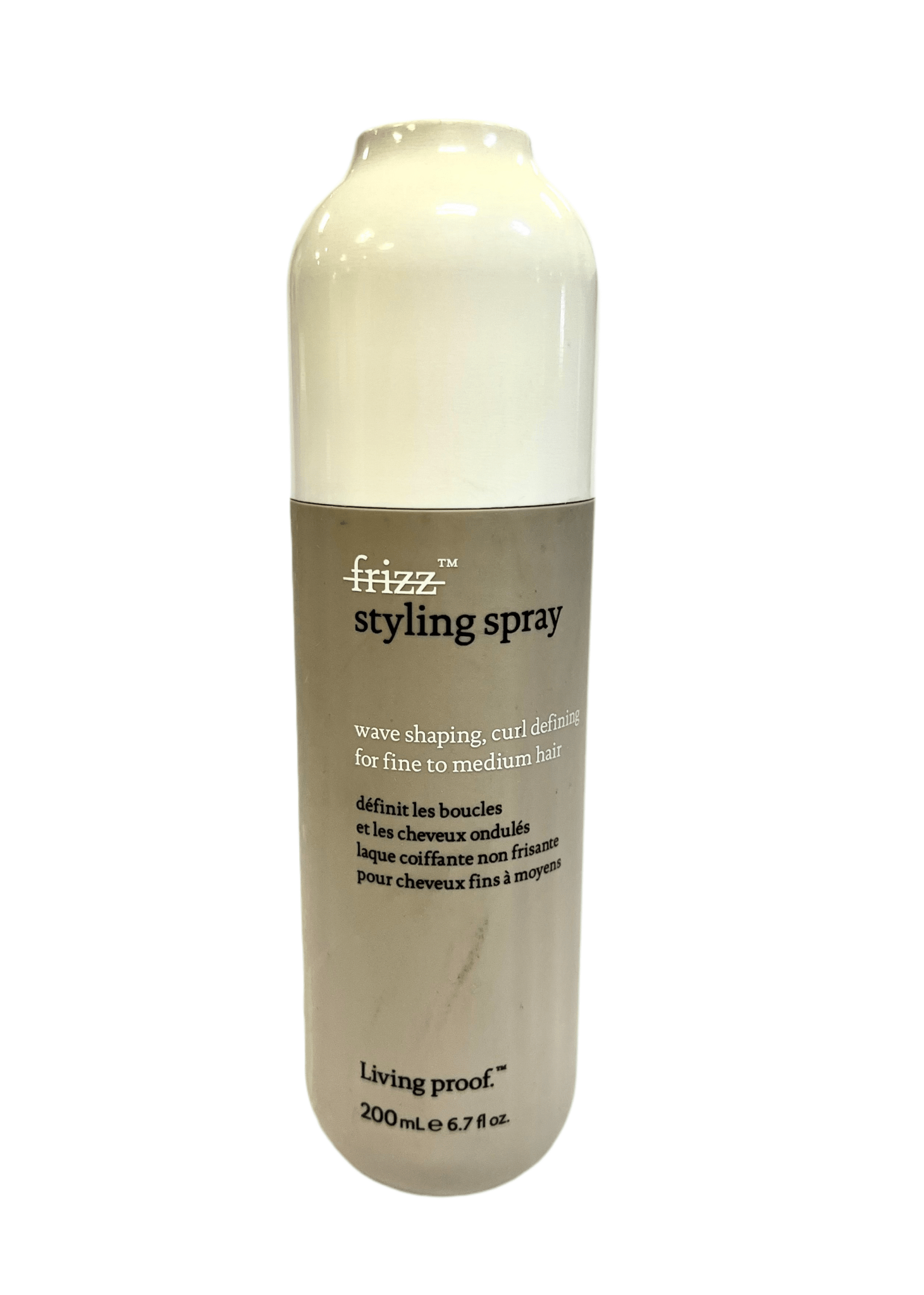Living Proof Wave Shaping & Curl Defining Styling Spray bottle in neutral beige and white packaging.