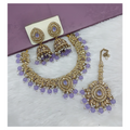 Delicate lavender stone work necklace set featuring matching drop earrings