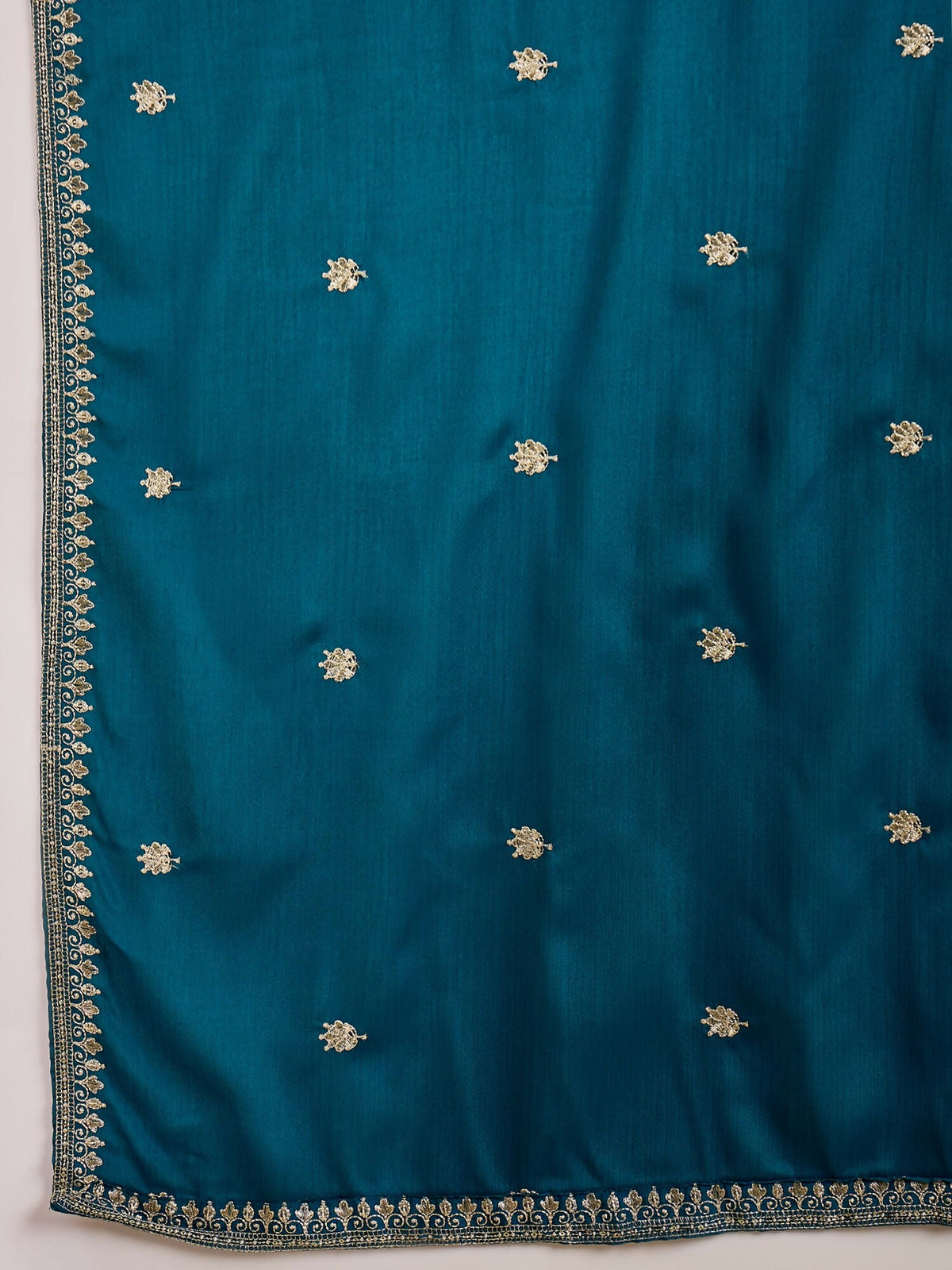 Teal Chinon Silk Embroidered Kurta Set for Festive Occasions