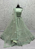 Pista Green heavy net wedding lehenga choli with rainbow sequins and diamond work