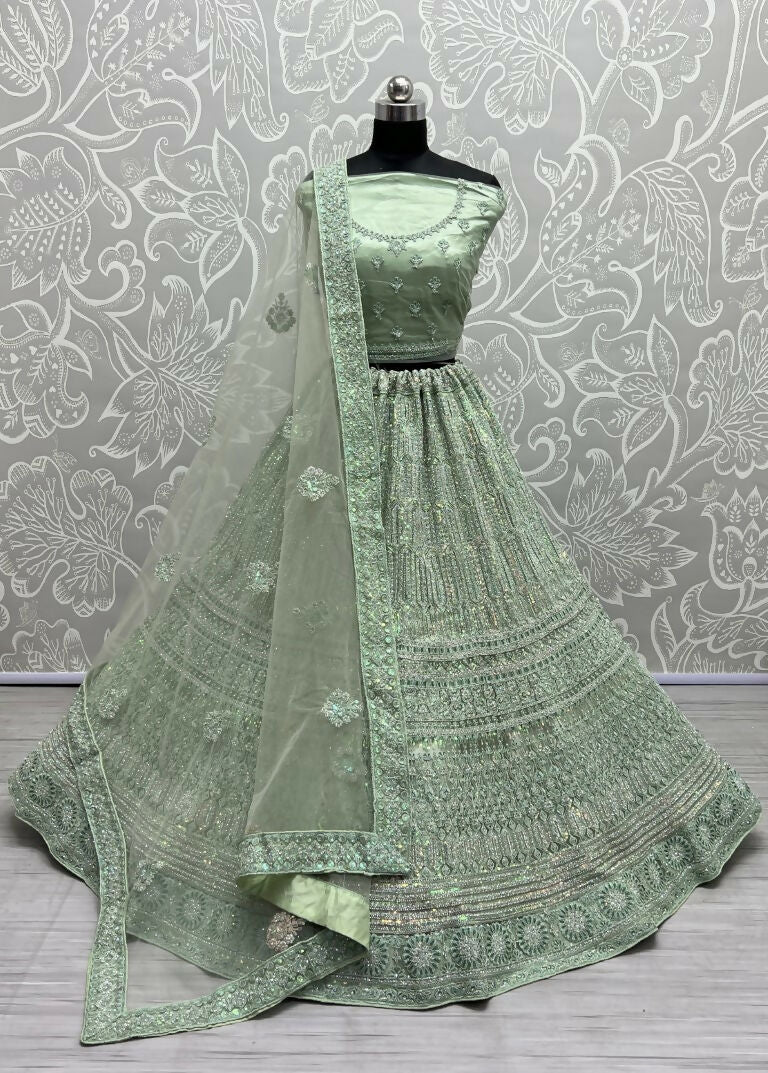 Pista Green heavy net wedding lehenga choli with rainbow sequins and diamond work