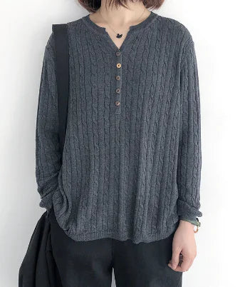 Women's Casual Button-Front Cable Knit Sweater Long Sleeve Top - Image 10