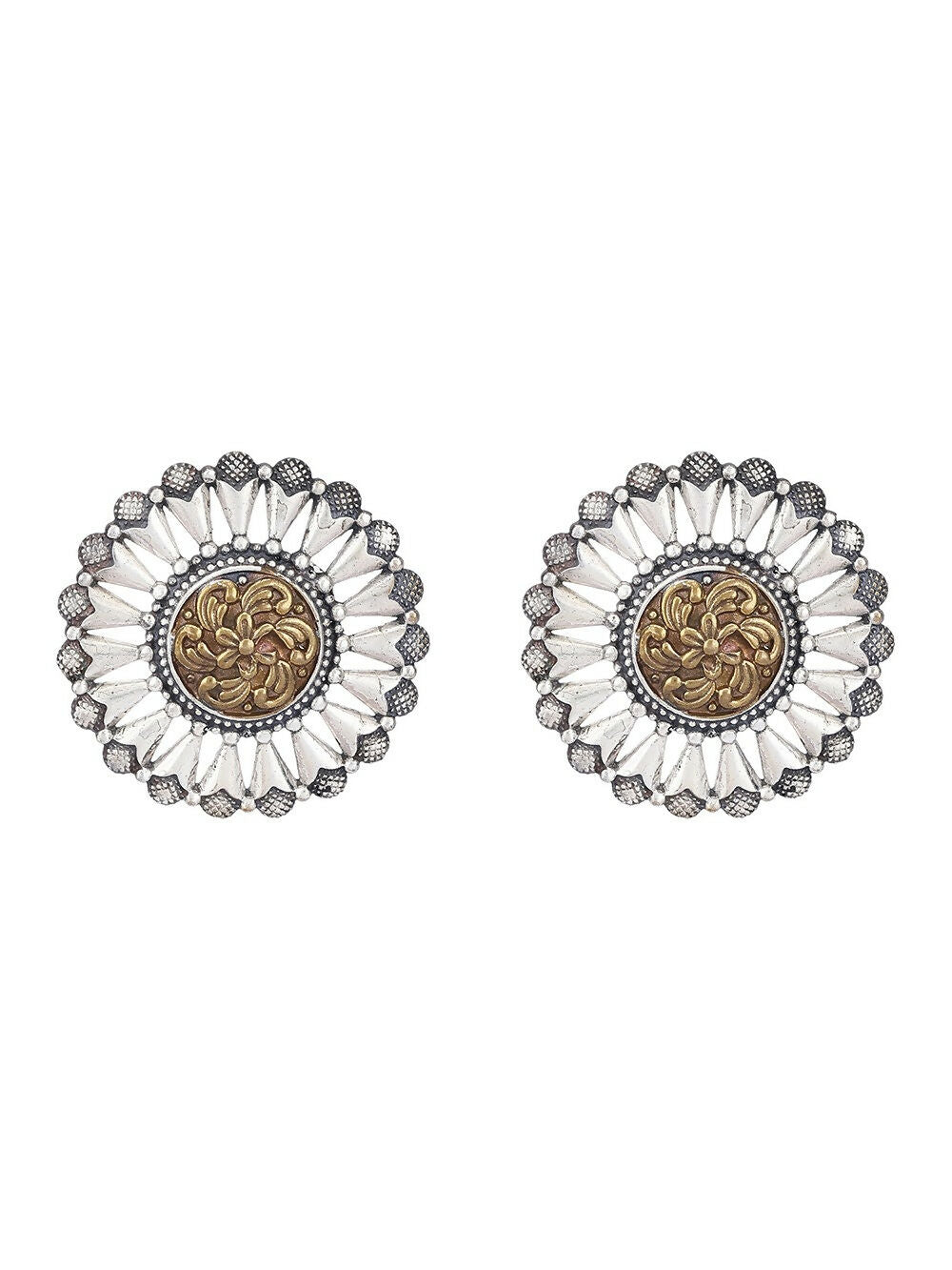 Dual Tone Brass Round Earrings with Intricate Stone Detailing