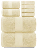Luxury Beige Bath Towel Set 8 Pcs Combed Cotton Hotel Quality Absorbent Beige