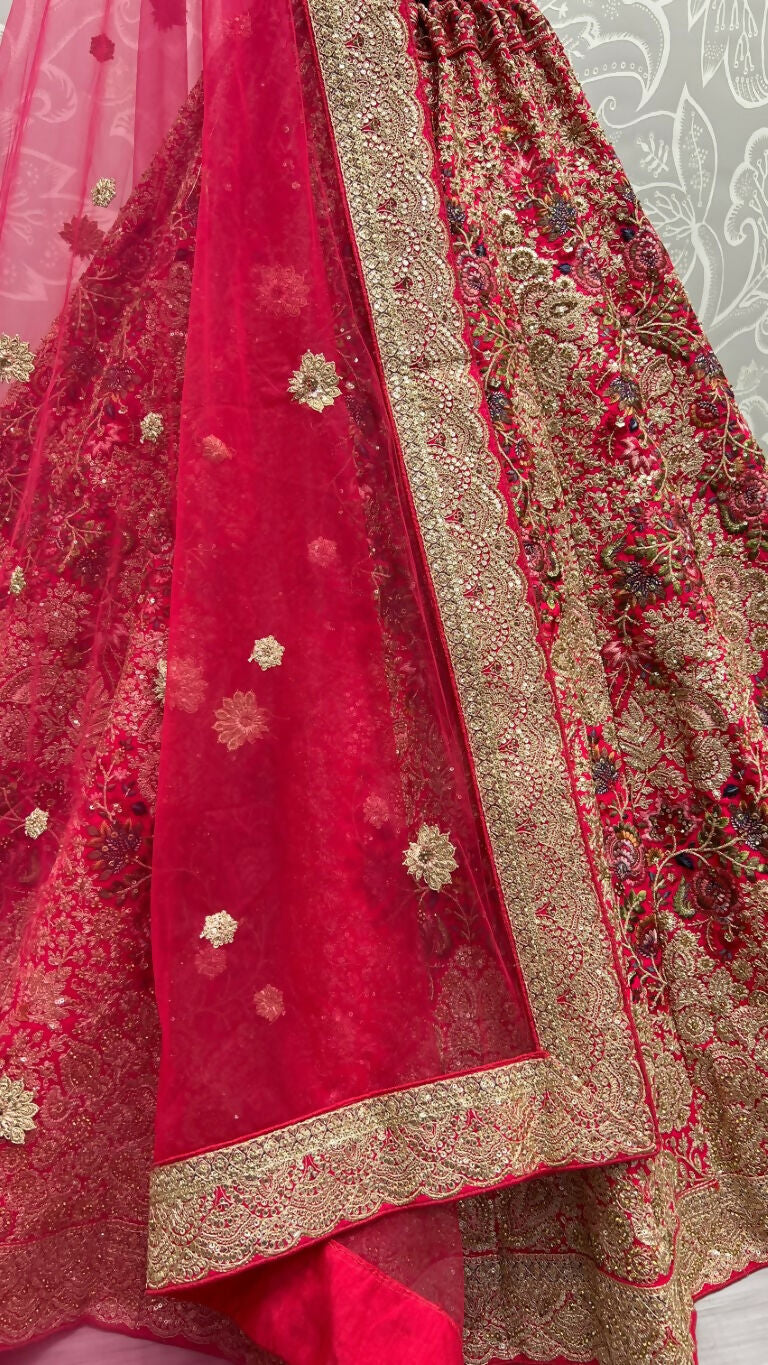Rani Pink Silk Embroidered Wedding Lehenga Choli with Sequins