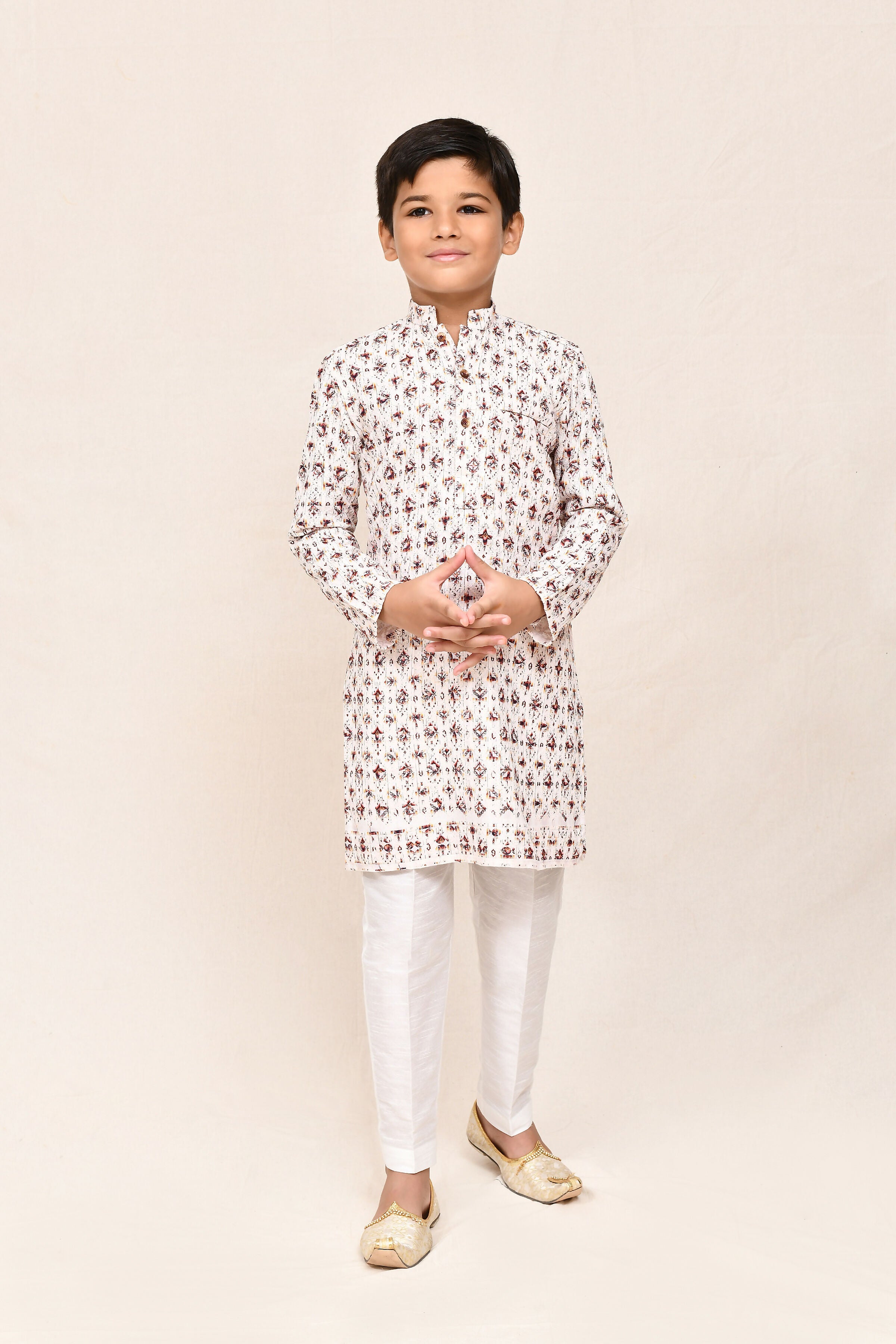 Cotton Cream Kurta with Straight Fit White Pants and Sequence Work