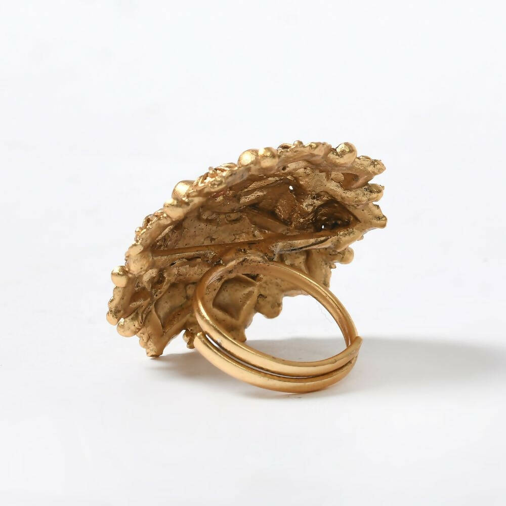 Joharkamal Gold-Polished Stone Embellished Adjustable Ring