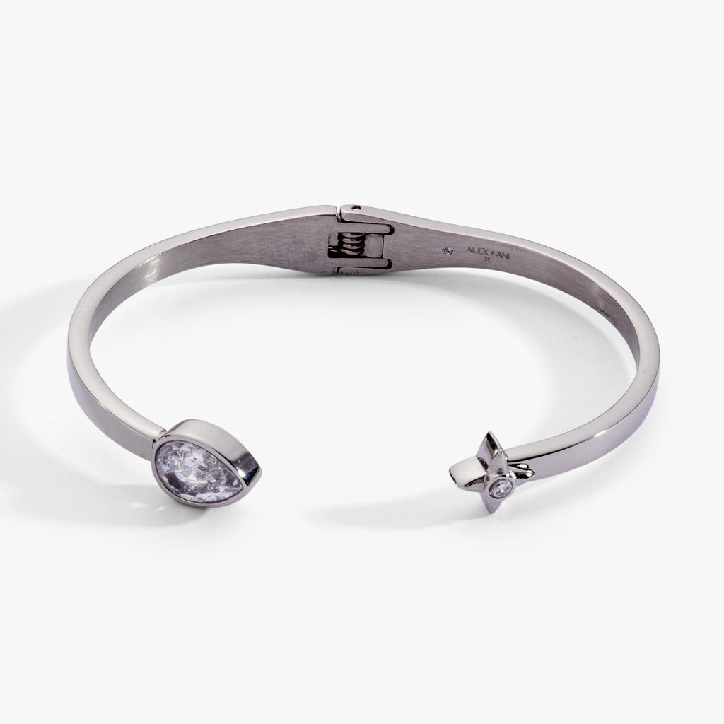 Crystal Teardrop and Star Hinged Bypass Cuff Bracelet