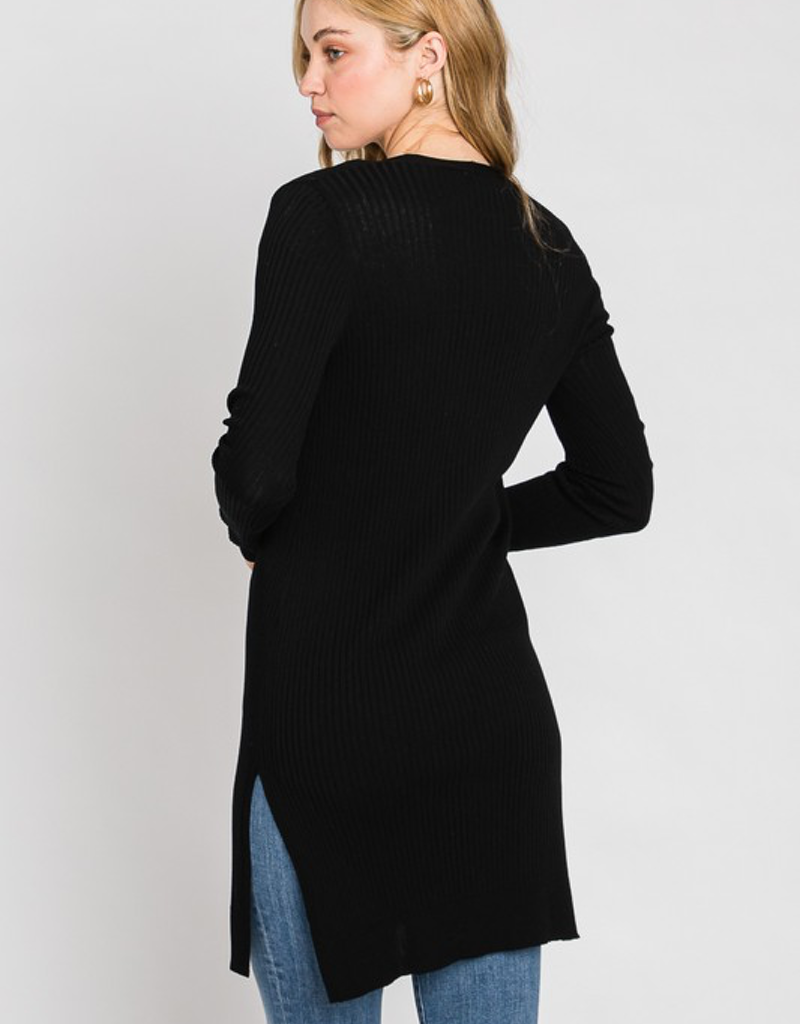 Long Ribbed Duster Cardigan in Black - Lightweight Layering Piece