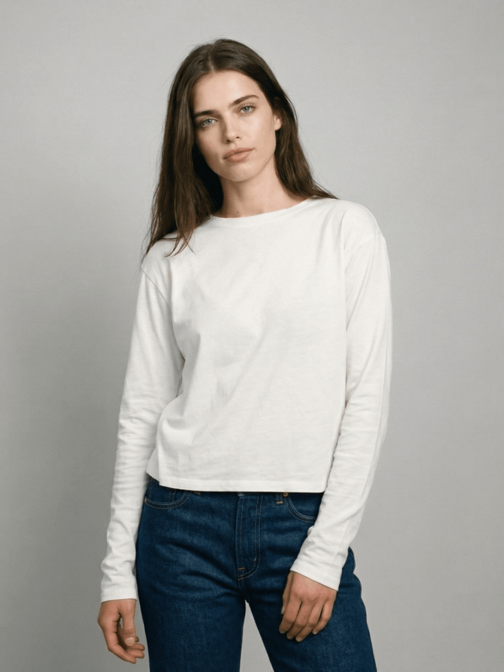 Women's Black Long Sleeve Boxy T-Shirt Relaxed Fit Crewneck - Image 6