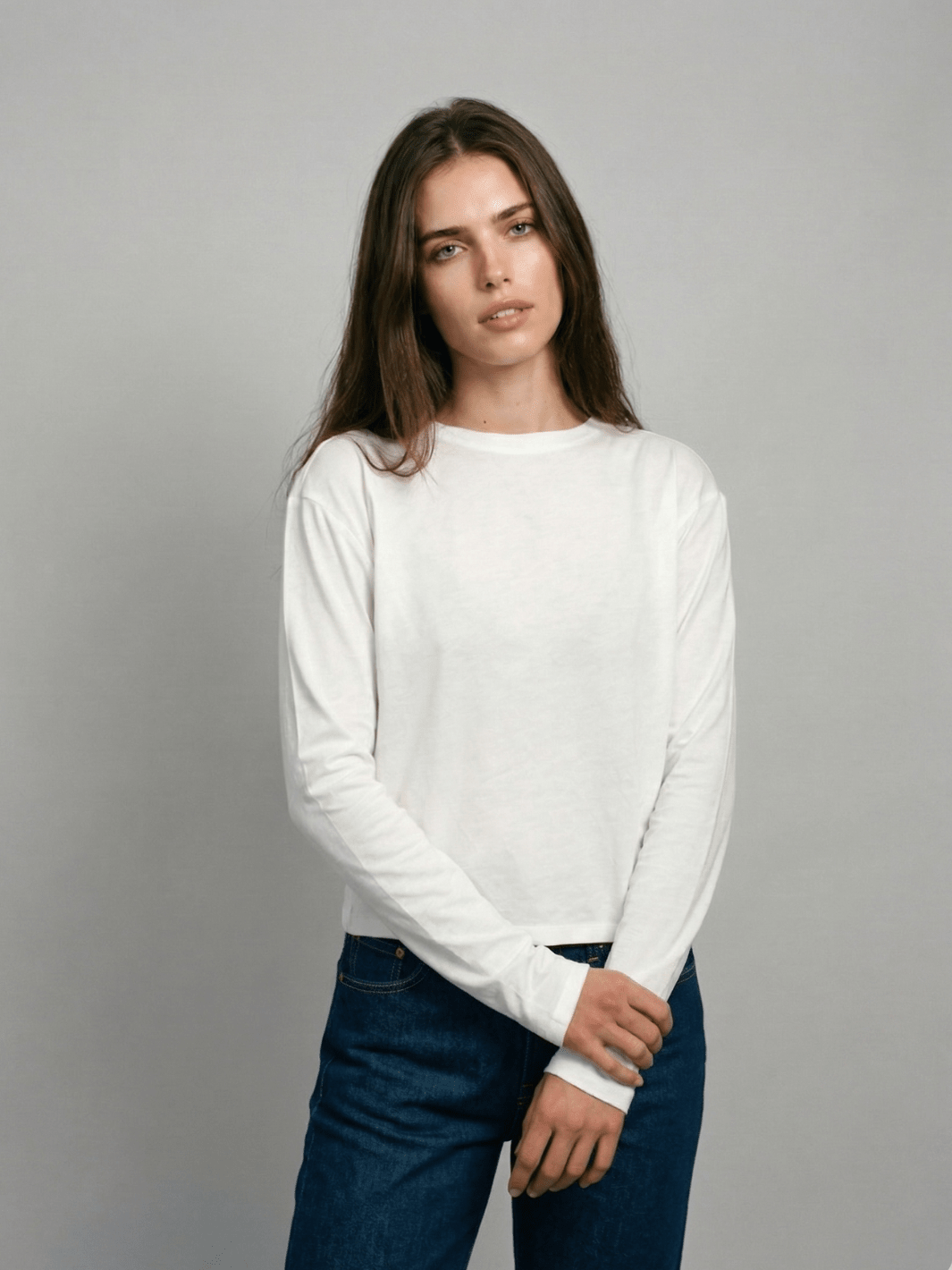 Women's Black Long Sleeve Boxy T-Shirt Relaxed Fit Crewneck - Image 7
