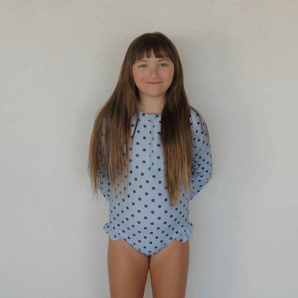 Girls Long Sleeve One Piece Swimsuit in Sully Polka Dot