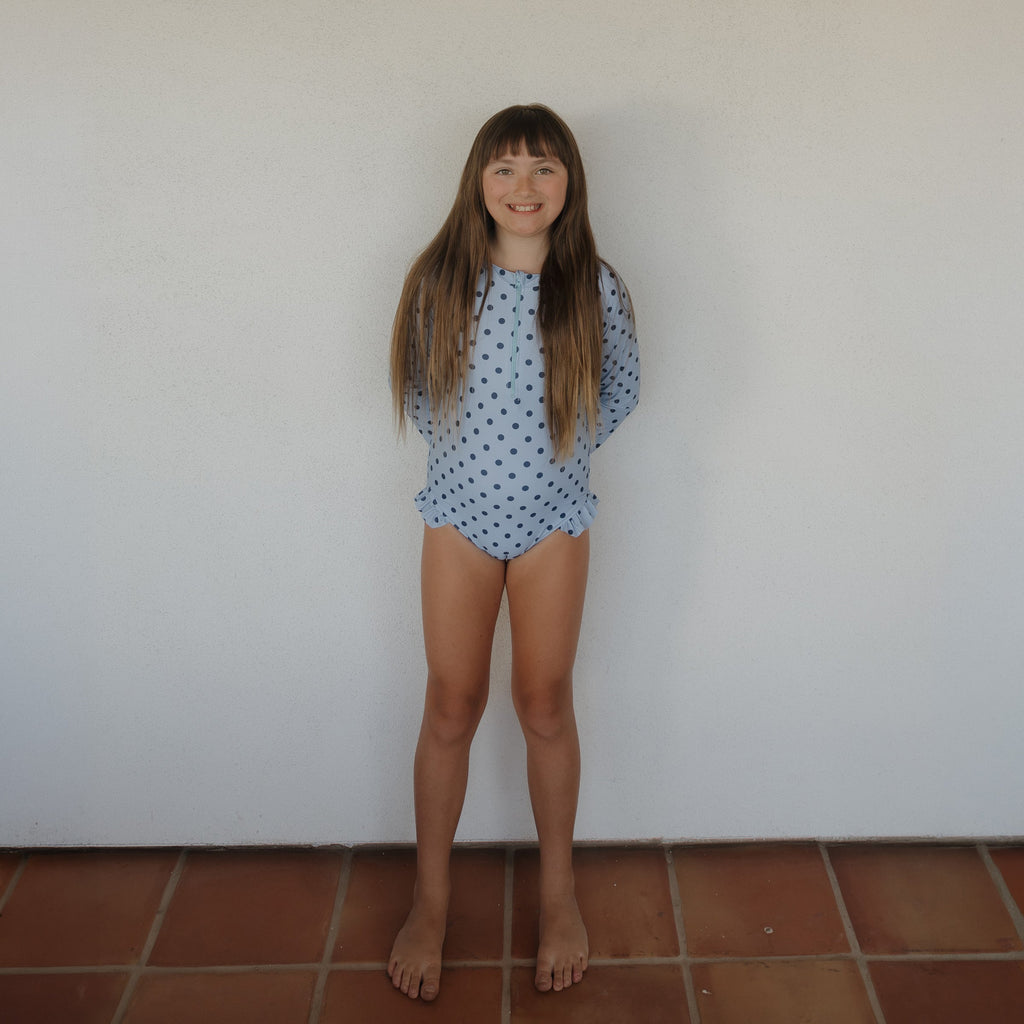 Girls Long Sleeve One Piece Swimsuit in Sully Polka Dot