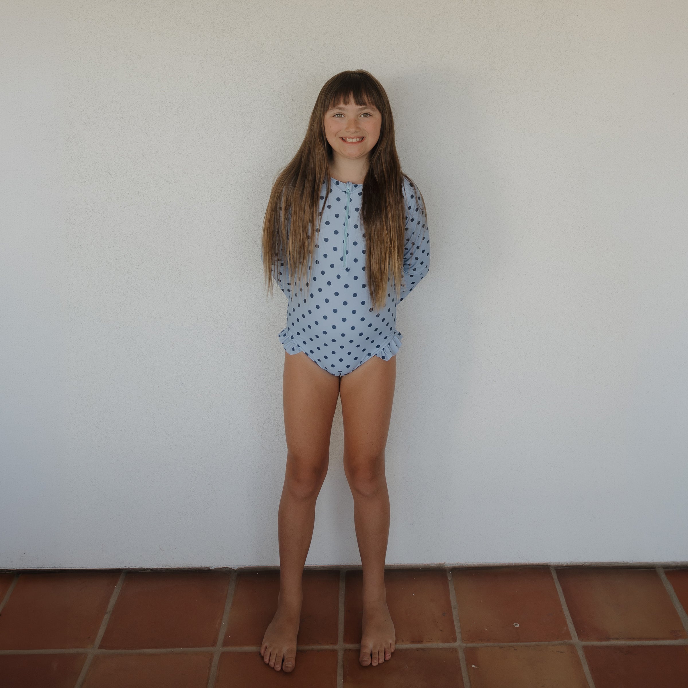Girls Long Sleeve One Piece Swimsuit in Sully Polka Dot