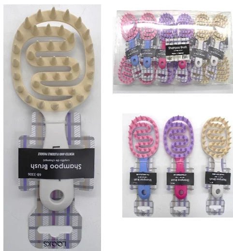 Looks Vented Flexible Shampoo Brush with ergonomic handle for scalp massage in a shower setting