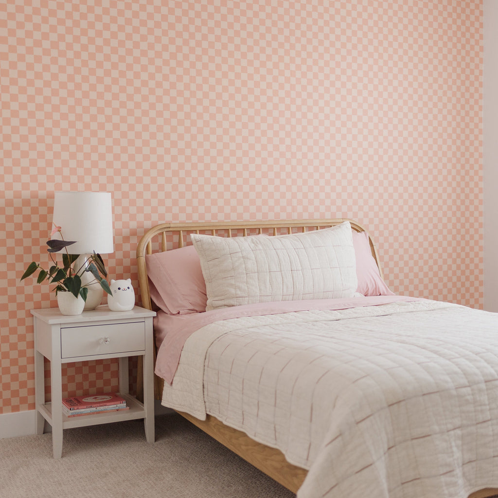 Rhea geometric minimalist wallpaper in peach and cream by Thread Mama.