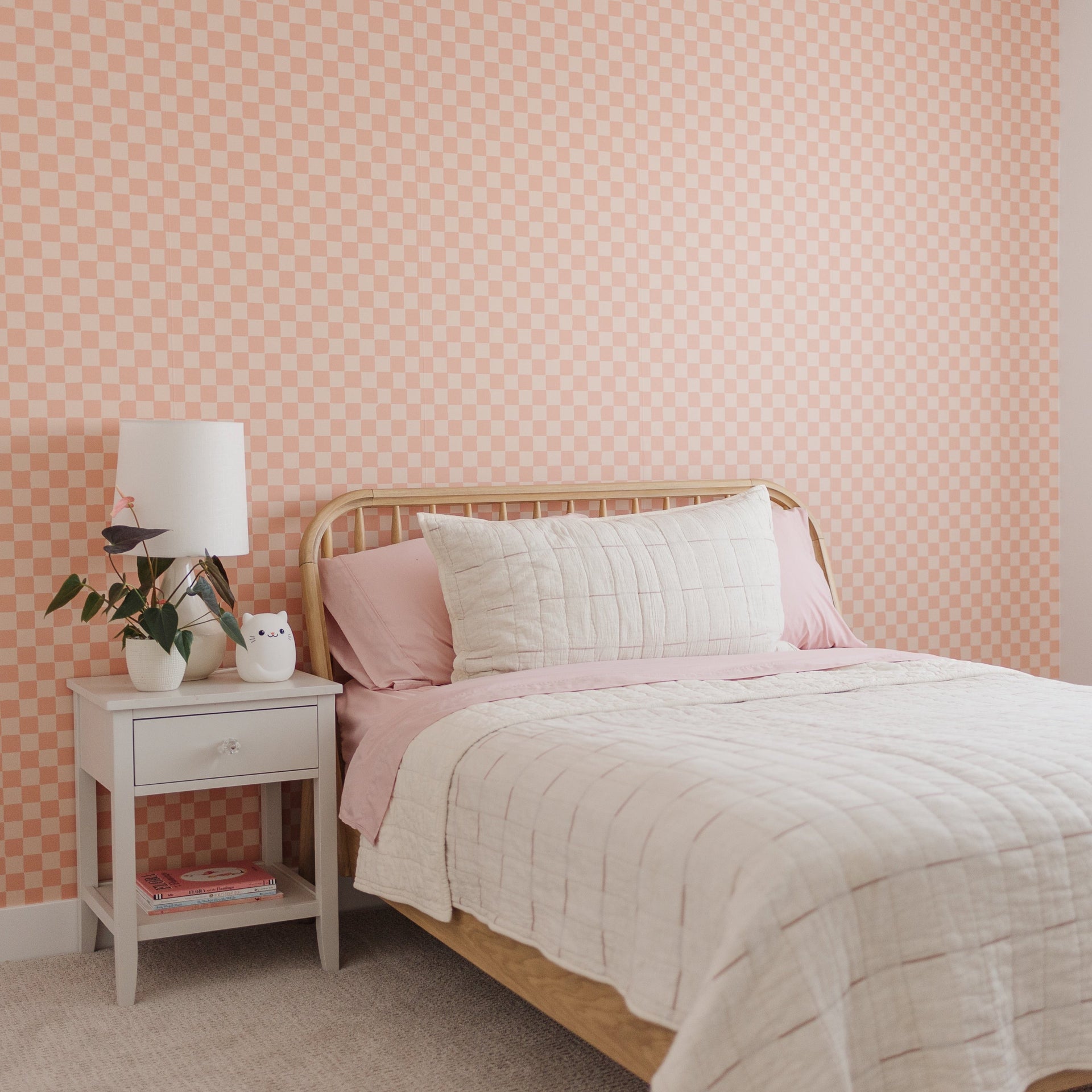Rhea geometric minimalist wallpaper in peach and cream by Thread Mama.