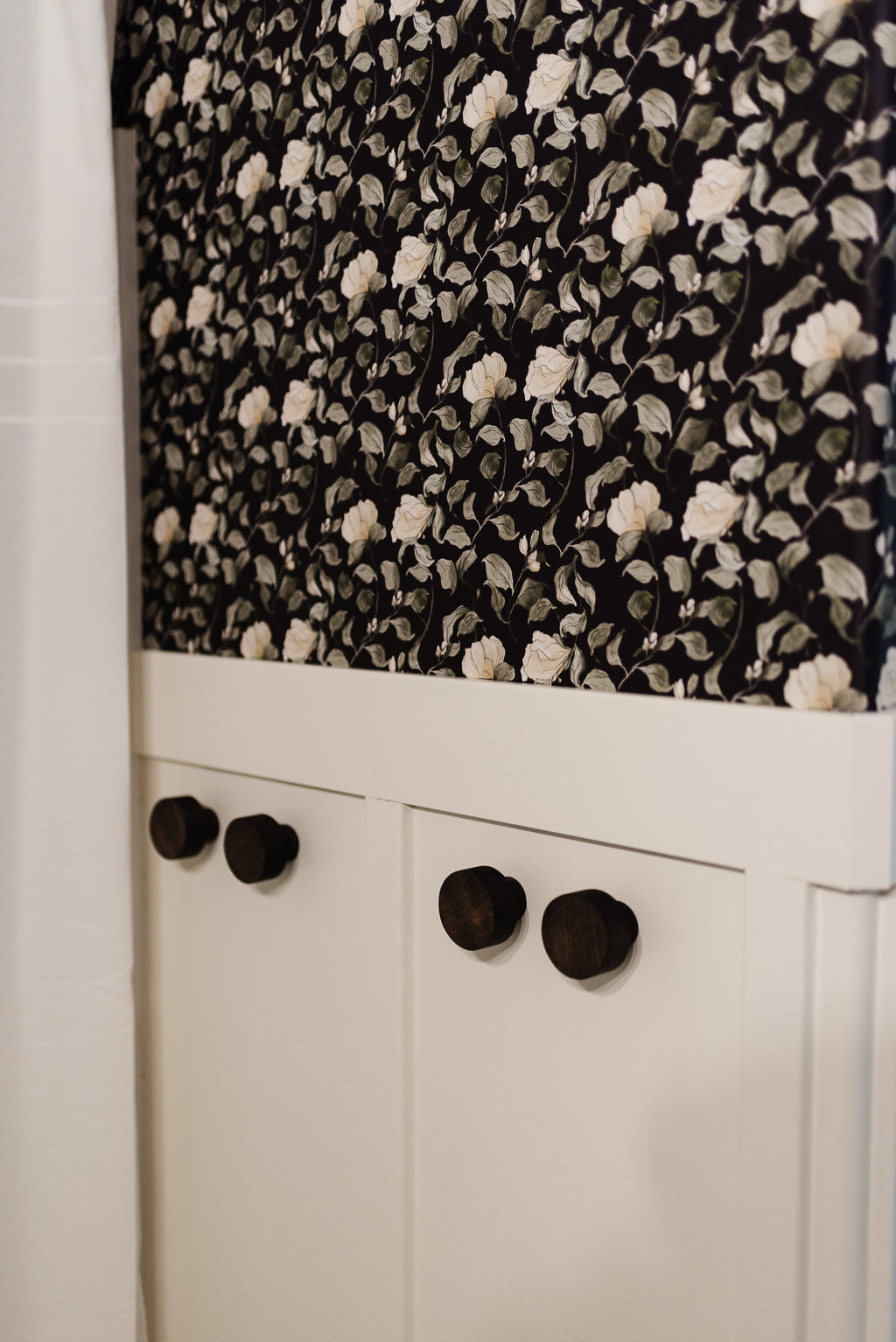 Lancaster Floral Wallpaper in White, Green, Cream, and Black