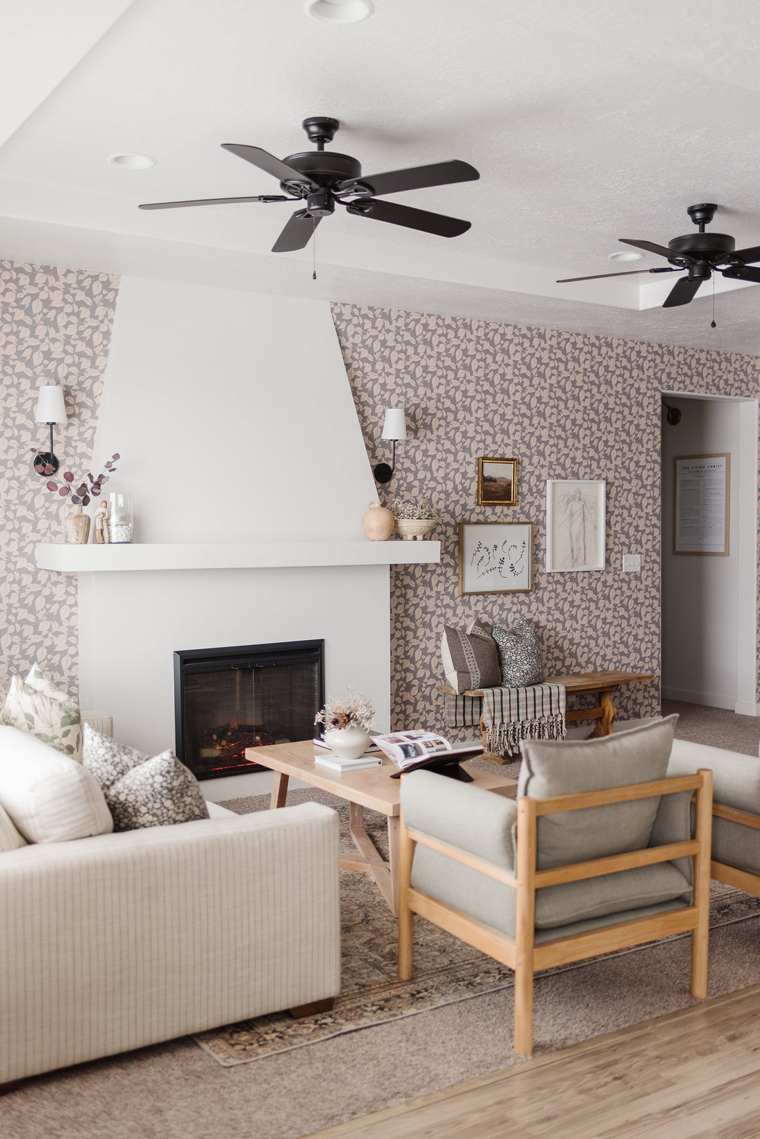 Windermere Floral Wallpaper in Pink, Grey and Blue