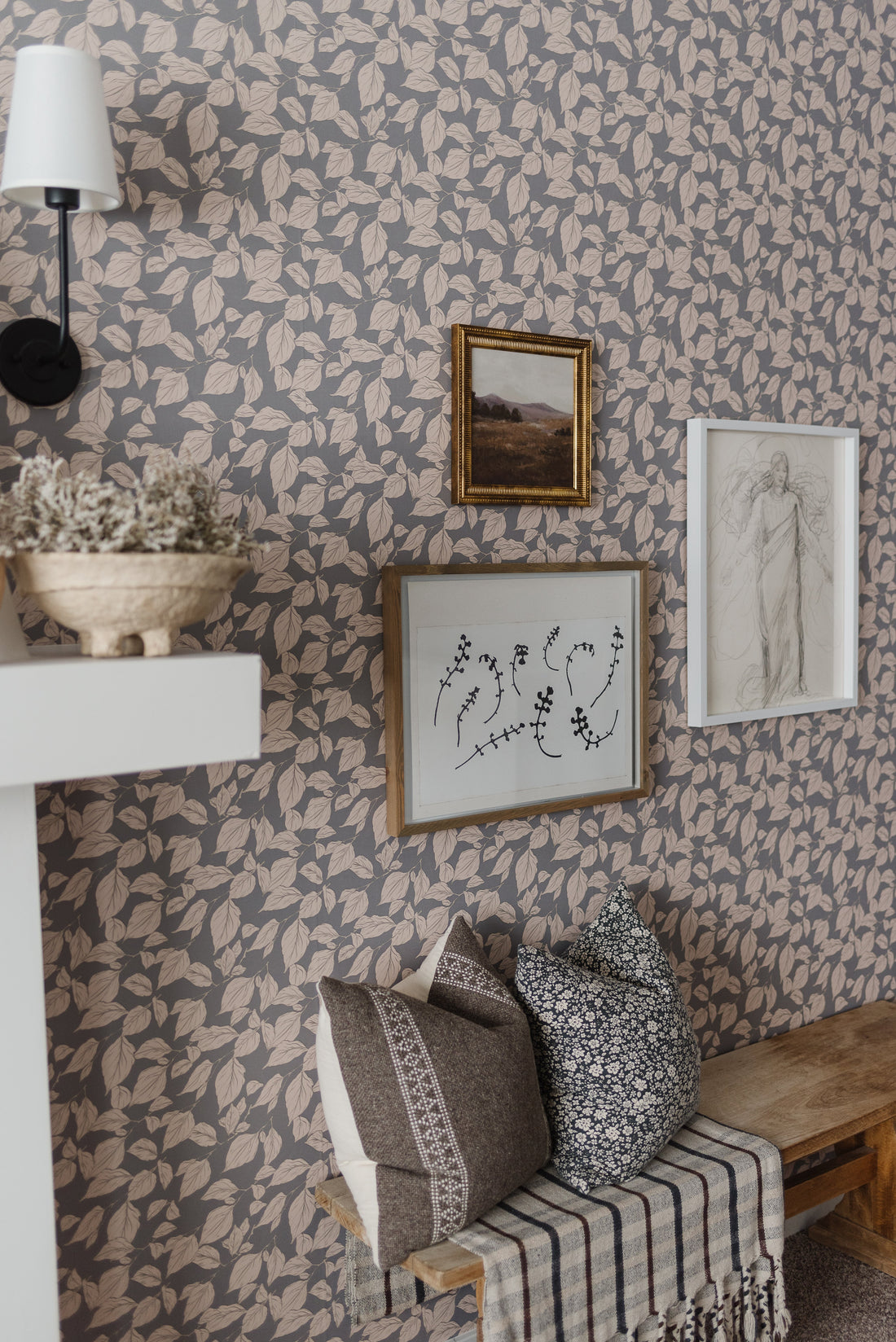 Windermere Floral Wallpaper in Pink, Grey and Blue