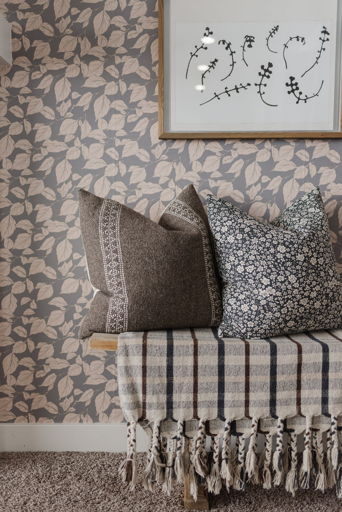 Windermere Floral Wallpaper in Pink, Grey and Blue