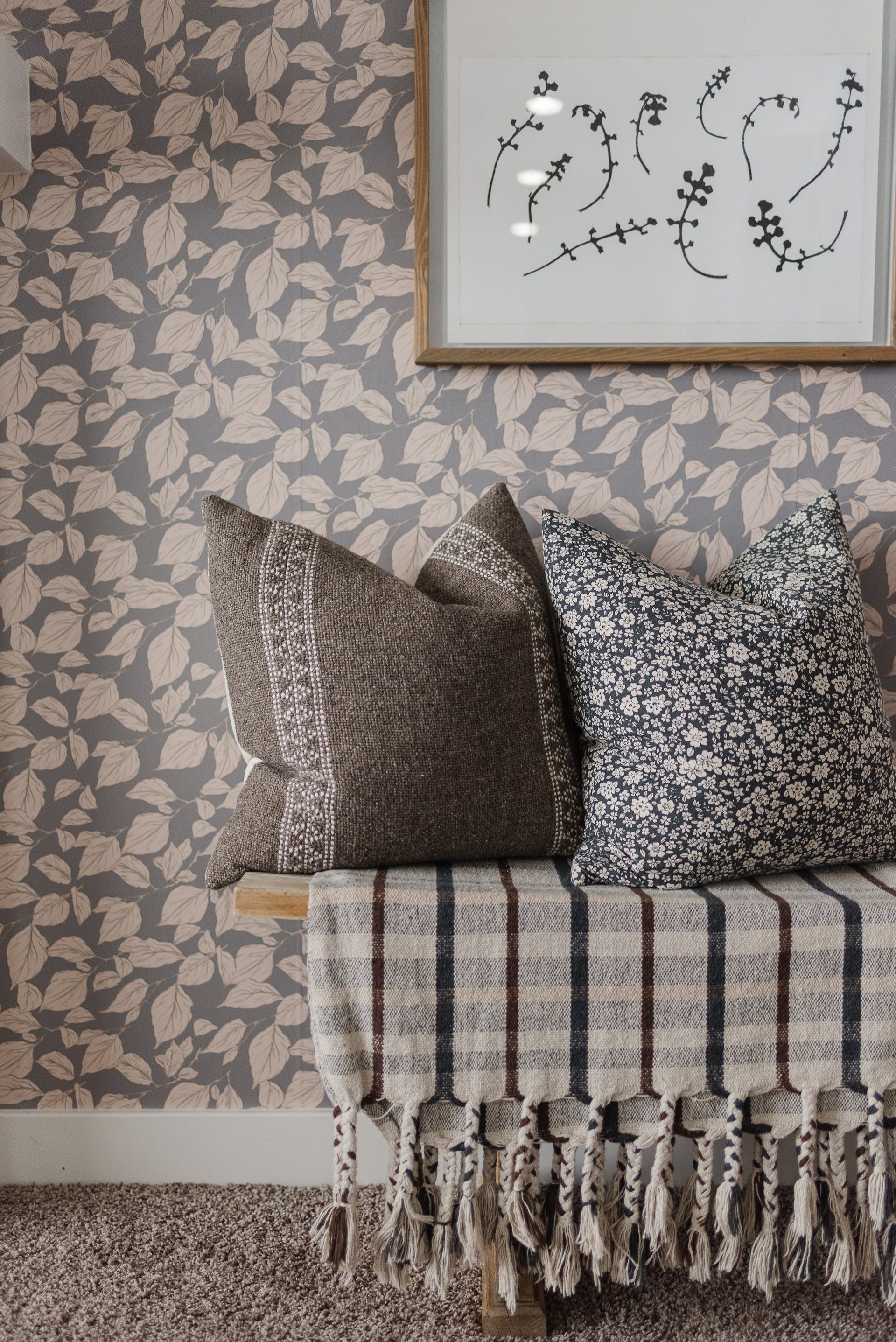 Windermere Floral Wallpaper in Pink, Grey and Blue