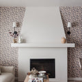 Windermere floral pattern wallpaper in pink, grey, and blue tones